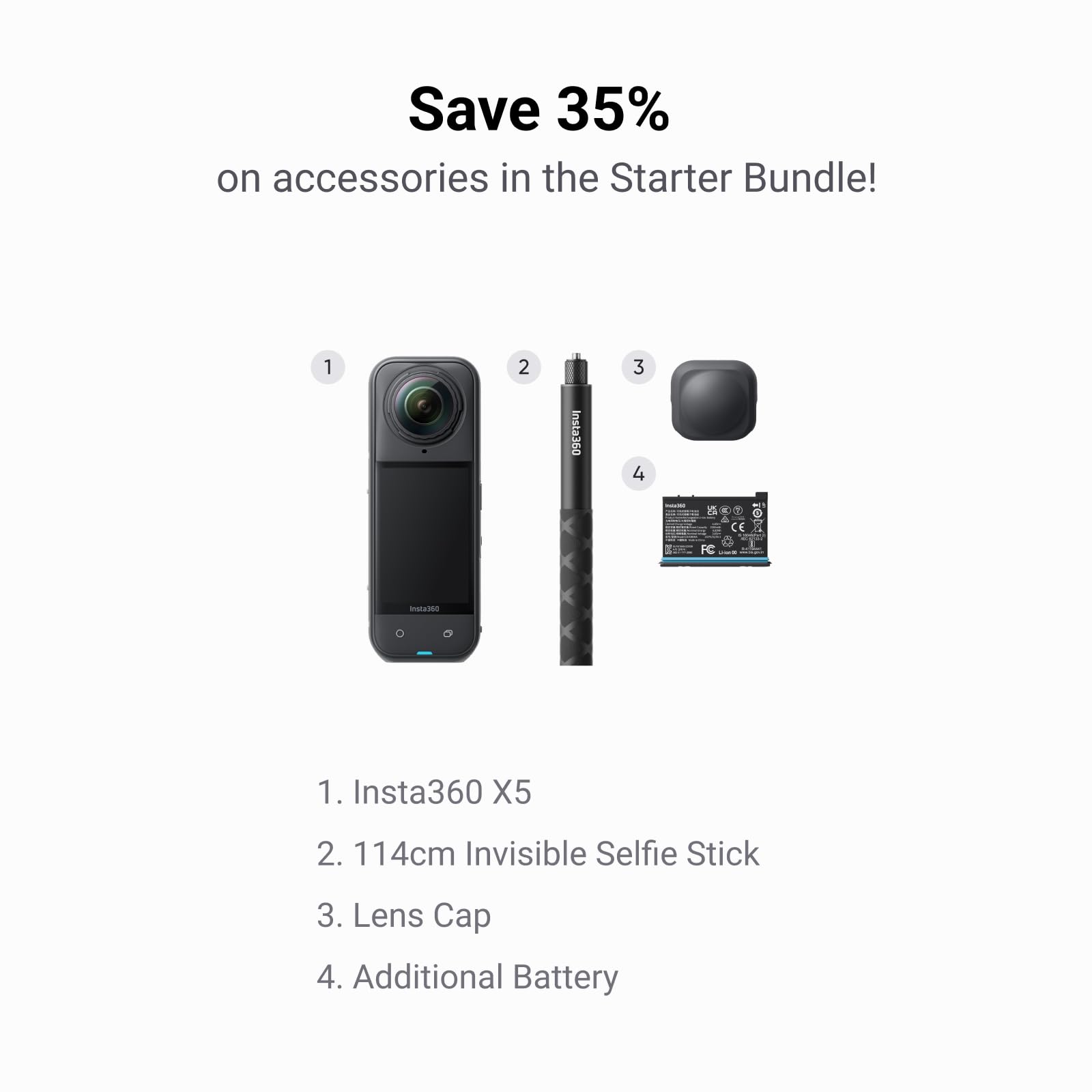 Insta360 X5 Satin White - Waterproof 8K 360° Action Camera, Leading Low Light, Invisible Selfie Stick Effect, Rugged and Replaceable Lens, 3-Hour Battery, Built-in Wind Guard, Stabilization