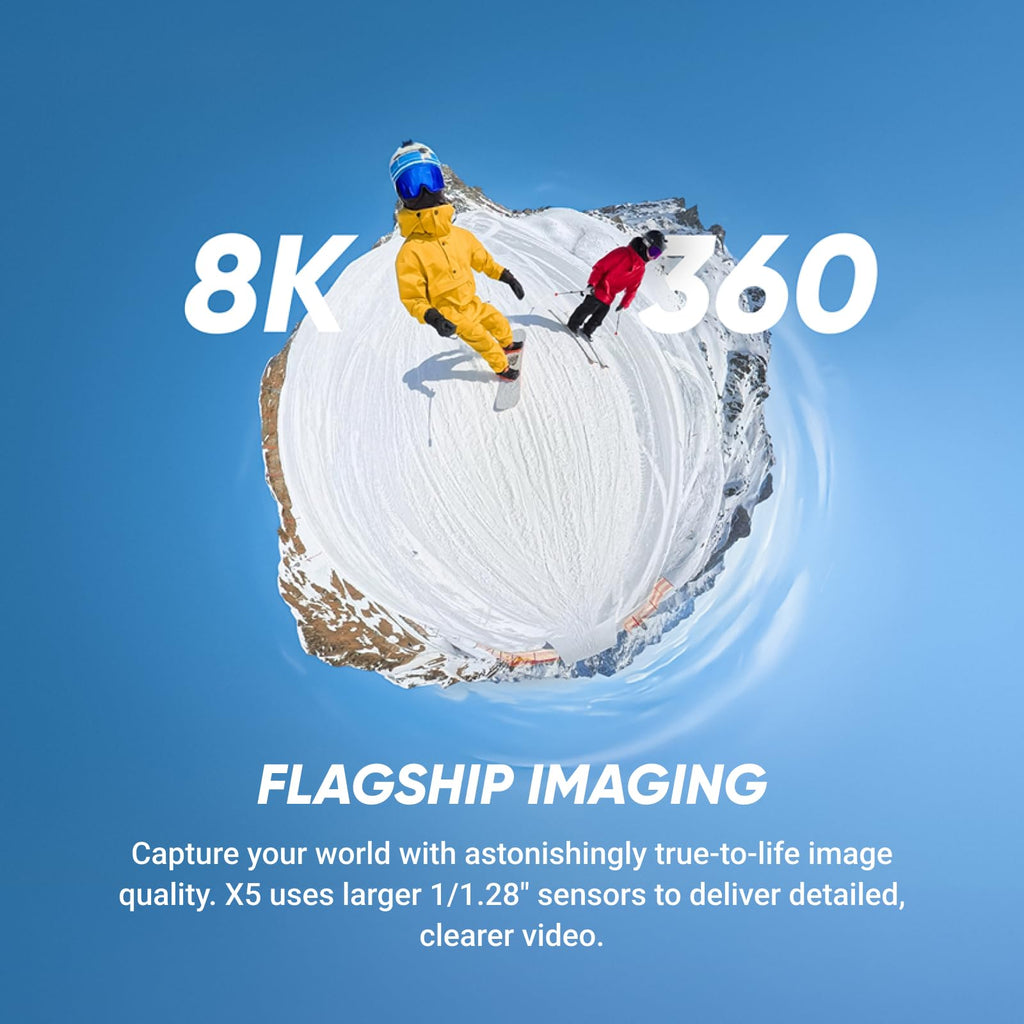 Insta360 X5 Satin White - Waterproof 8K 360° Action Camera, Leading Low Light, Invisible Selfie Stick Effect, Rugged and Replaceable Lens, 3-Hour Battery, Built-in Wind Guard, Stabilization