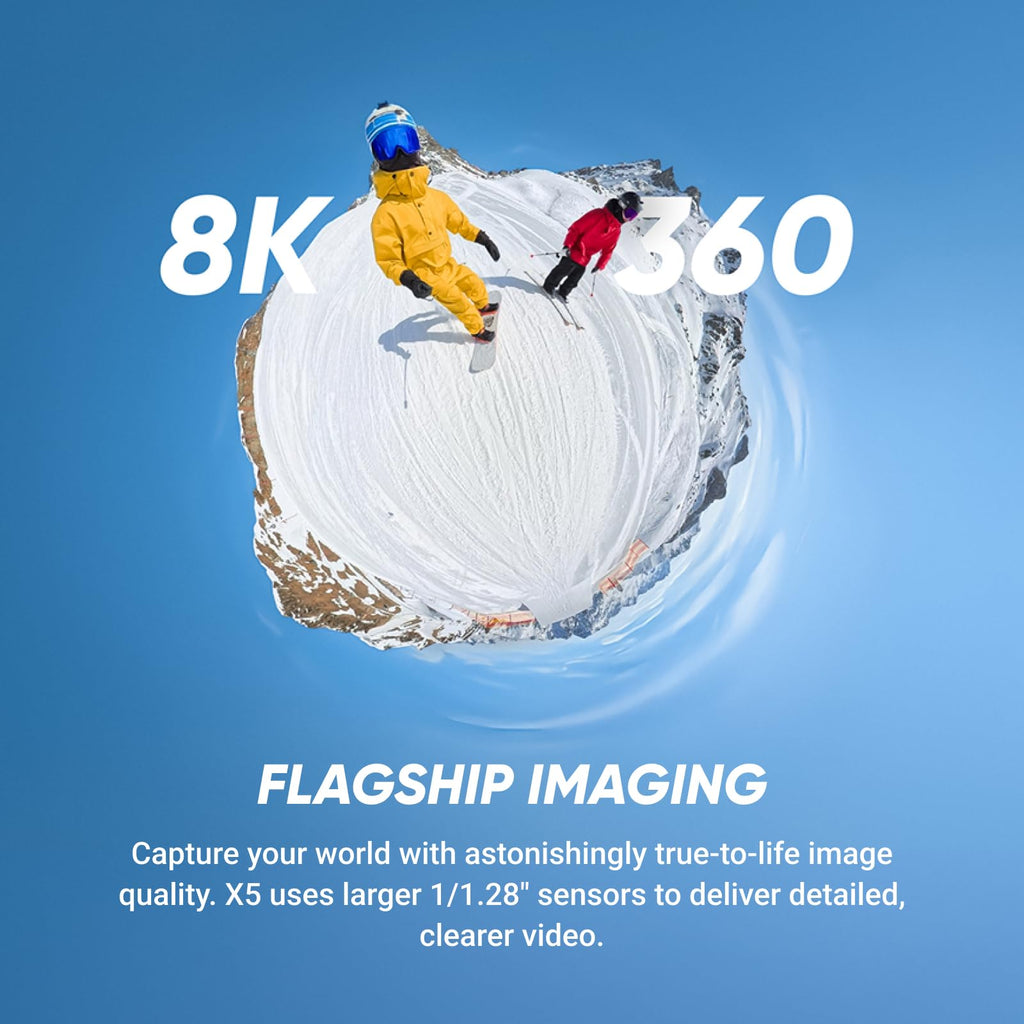Insta360 X5 Satin White - Waterproof 8K 360° Action Camera, Leading Low Light, Invisible Selfie Stick Effect, Rugged and Replaceable Lens, 3-Hour Battery, Built-in Wind Guard, Stabilization