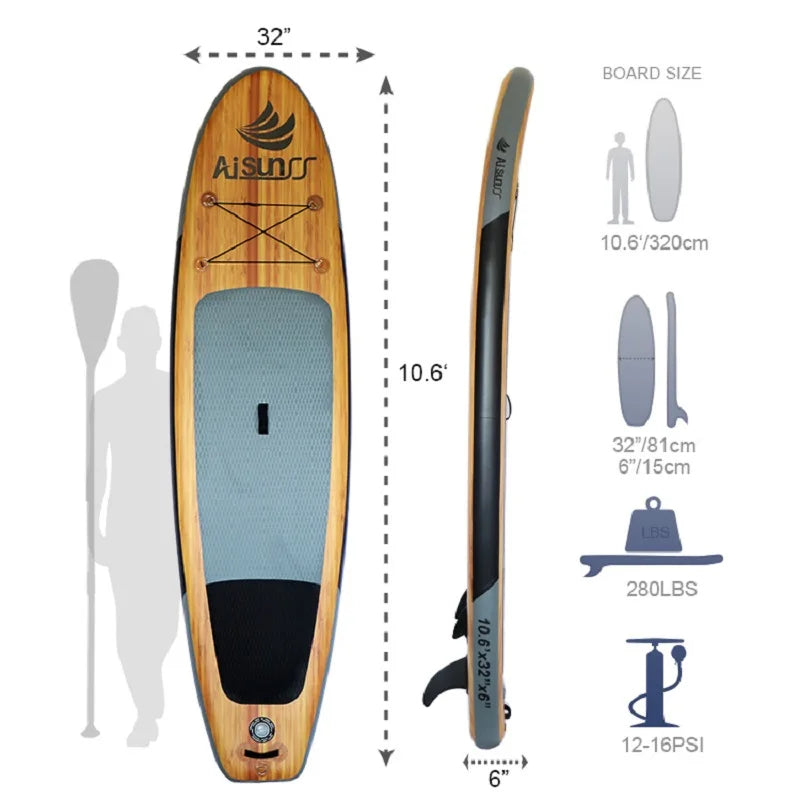 Inflatable Stand-Up Paddle Board for Water Sports Foldable PVC Wakeboard Longboard Sup Surfboard for Ocean Waters