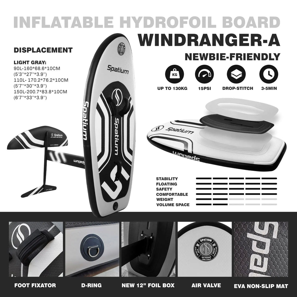 Spatium Light Grey 4㎡5㎡6㎡ Wind Wing With Hydrofoil Board Set Including Board and Hydrofoil and Wind Wing