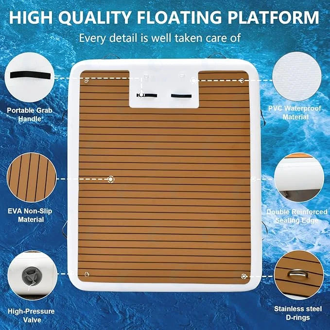 Inflatable Floating Dock Platform Non-Slip Floating Island Raft Perfect for Pool, Beach, Lake and Ocean Recreation