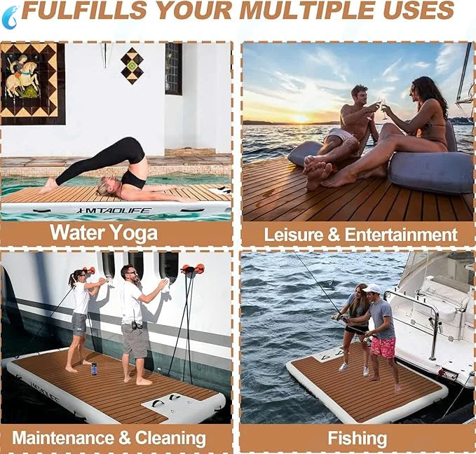 Inflatable Floating Dock Platform Non-Slip Floating Island Raft Perfect for Pool, Beach, Lake and Ocean Recreation